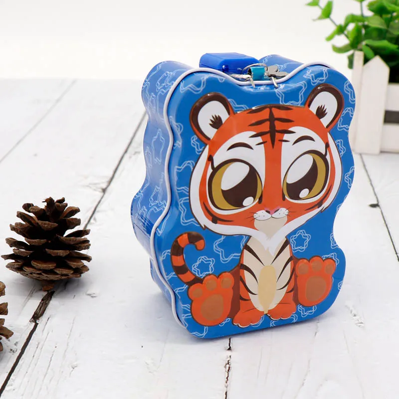 TOPSTHINK Wholesale Large Cartoon Cute Tiger Kids Safe Custom Money Box Piggy Bank For Boys With Key