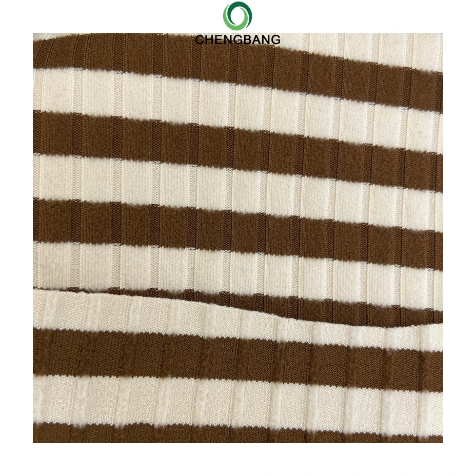 Fabric Factory Wholesale Polyester Rayon Spandex Waffle Stripe Knit Fabric for Sport wear Tops