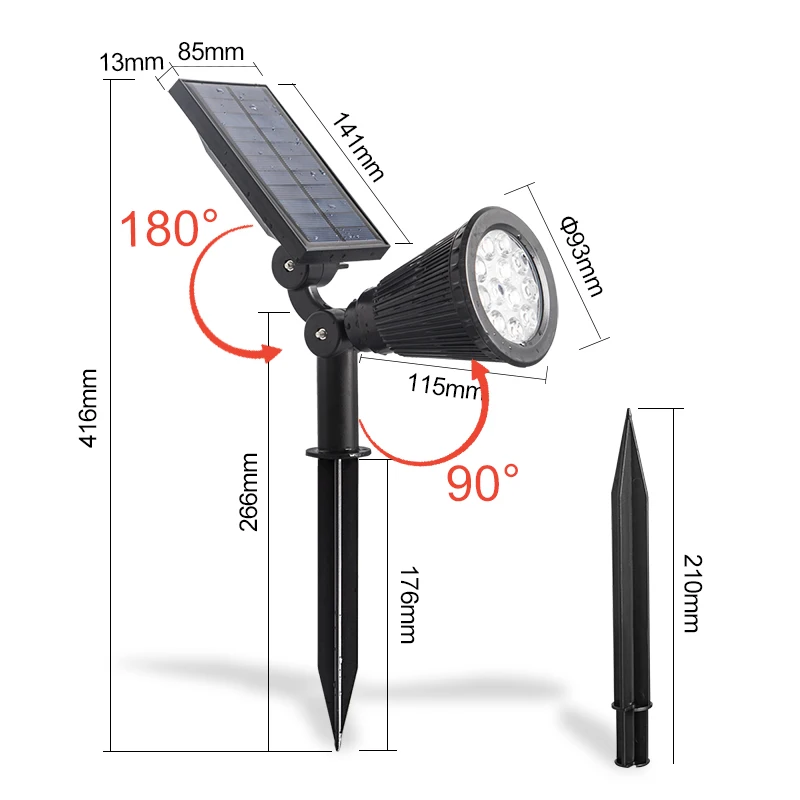  IP65 Adjustable 12 LED Solar Energy Lawn lamp Classic Outdoor Decorative Lighting Park And Garden Light For Drop Shipping Регулируемый Светодиодный светильник лужайки солнечной энергии классические уличные декоративное освещение и
