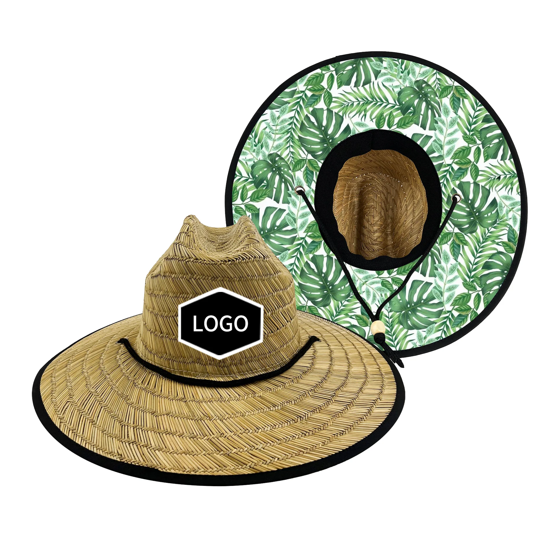Wholesale Summer Lifeguard Straw Hat Under Brim Custom Printing America Sombrero Beach Hat Surf Lifeguard With logo Straw Hat