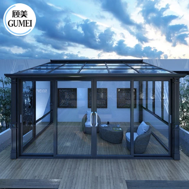 Tempered Insulated Glass Four Season Veranda Sunroom Clear View Aluminium Glass Sunroom For Solarium