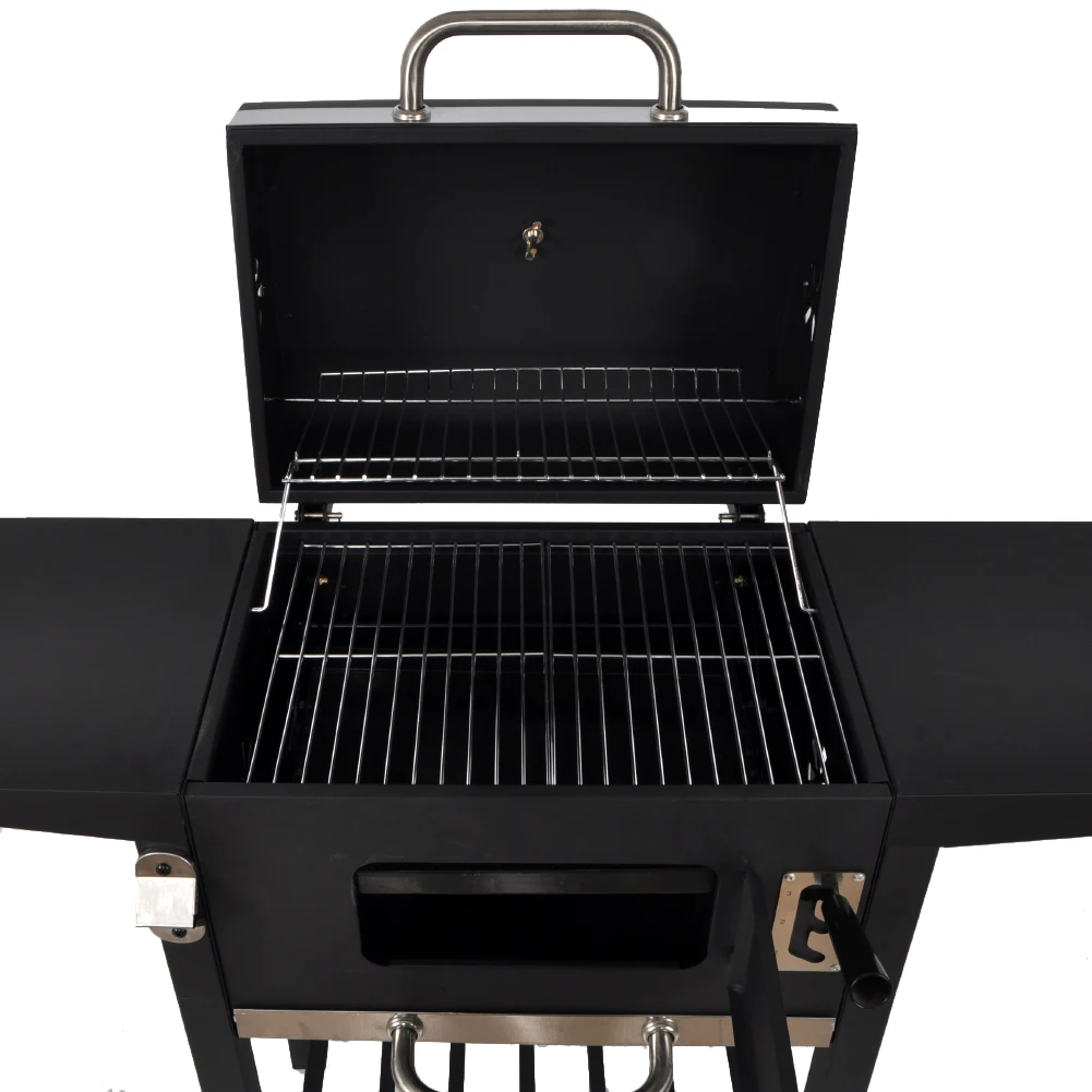 SEJR Charcoal BBQ Grill Trolley Food Smoker Barbeque Grill Outdoor with Double Side Table