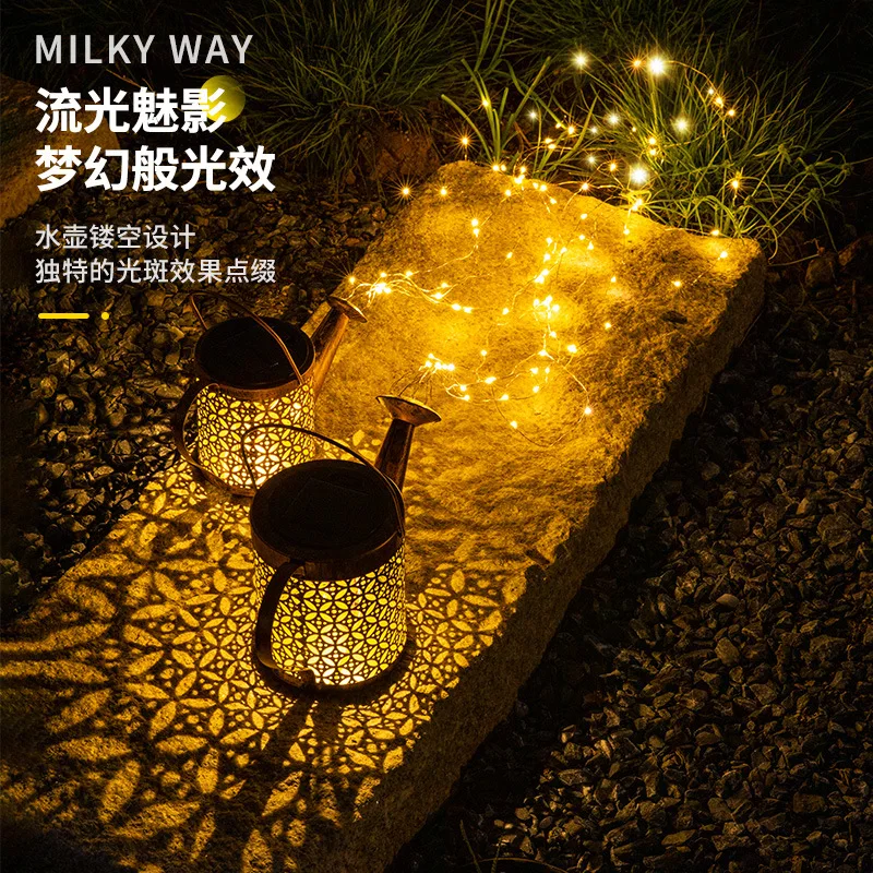 Garden Decor Watering Can Lantern Retro Hanging Metal Lawn Waterproof Outdoor LED Old Solar Lights Decoration Garden Ornaments