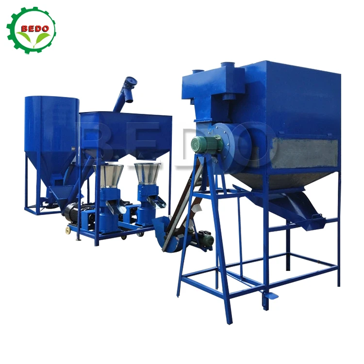 1 Ton Per Hour Cattle Chicken Feed Production Line/Pellet Mill For Animal Feeds/Poultry Feed Crusher And Mixer