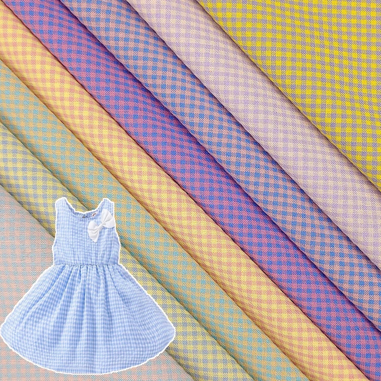 stock Cheap fashion girls dresses fabric polyester cotton blending Yarn dyed lattice clothing check Dress fabric for garment