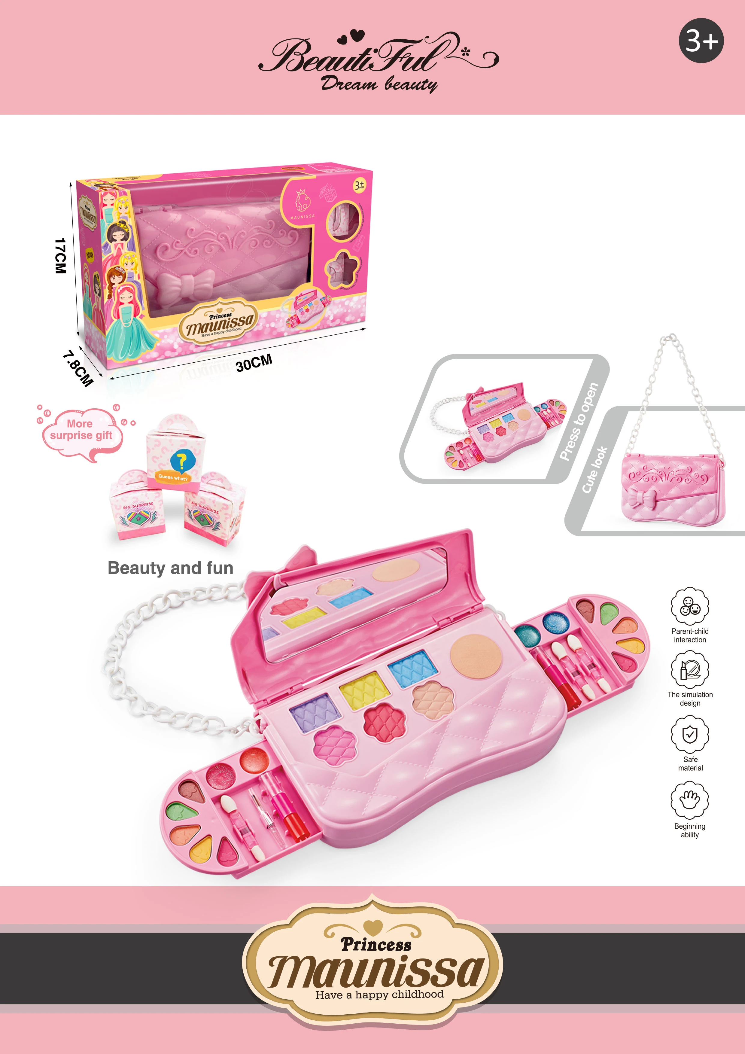 Hot Sale Children Cosmetic Make up Set Girl Shoulder Bag Beauty Kit Toy For Children Pretend Beauty Set