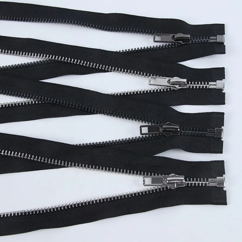 Zippers manufacturers jacket zip tape 5# silver gunmetal black nickel teeth open end Metal Zipper