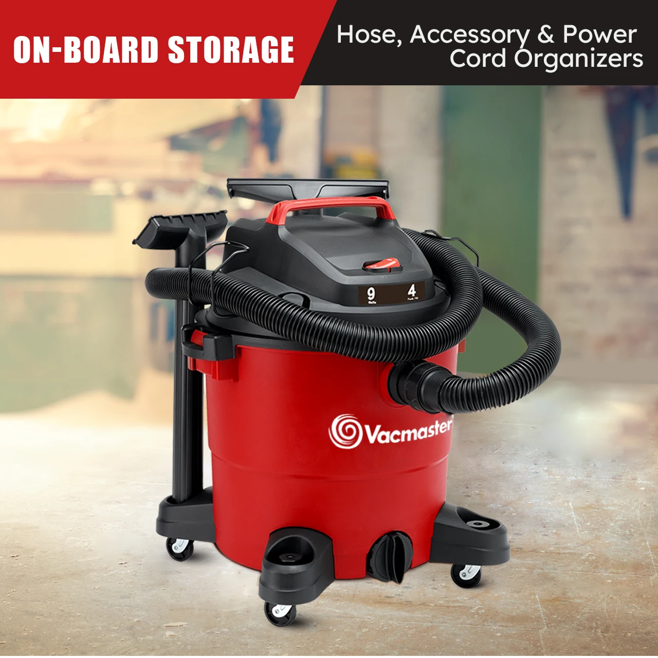  Пылесос Vacmaster Red Edition для сухой и влажной уборки 9 галлонов 4 пика HP 1-1/2 дюйма VJF910PF