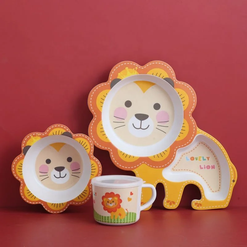 Cartoon Animals Bamboo Fiber Children Kid Baby Food Plate Tableware Sets High Quality tableware children