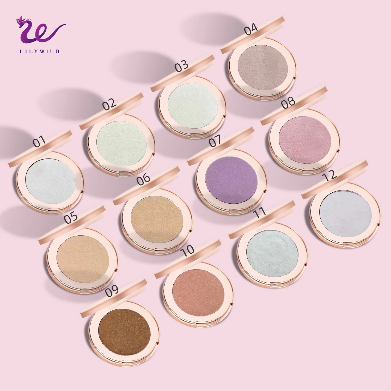 Lilywild Bronze Blush Highlighter Gold Glitter Pigment Wholesale Pressed Make Up Custom Logo Face Highlighter