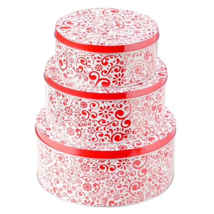 Wholesale Premium Food Grade Round Big Size Christmas Cookie Tins Set of 3 Decorative Cookie Gift Tins pink Cookie Tin