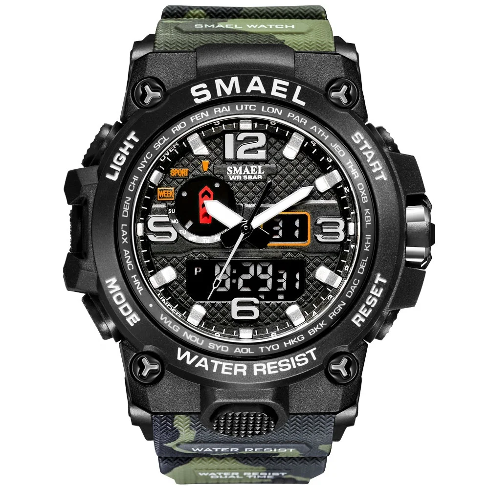 SMAEL 1545 Brand Men Sports Watches Dual Display Analog Digital LED Electronic Quartz Wristwatches Waterproof Military Watch