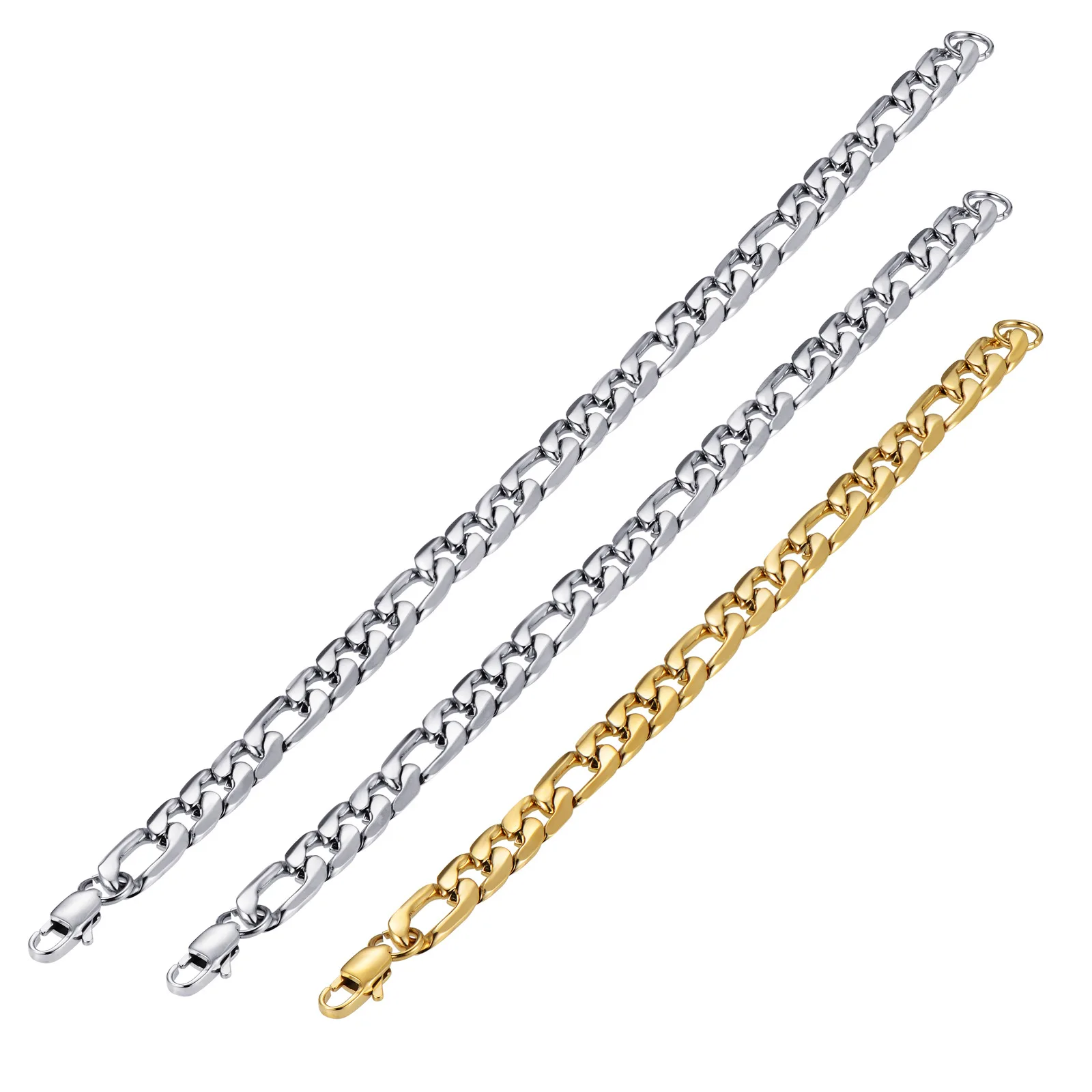 men luxury jewelry 14k gold plated Cuban link curb Figaro chain stainless steel bracelets