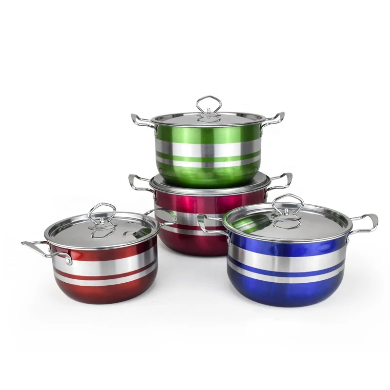 Eco-friendly stainless steel cookware sets for kitchen colorful soup pot set with 20-26 cm from China