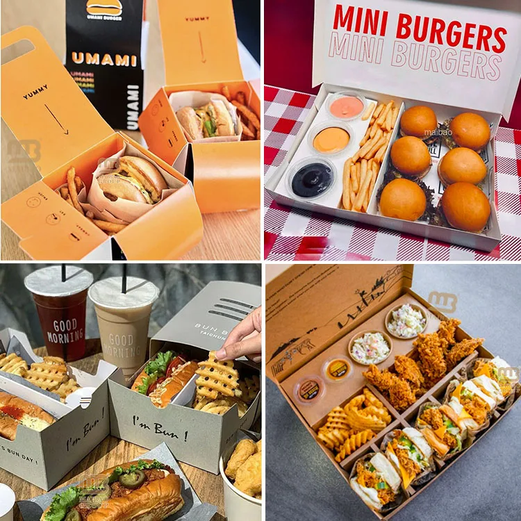 Custom pink french fry clamshell burger box sandwich fries hamburger packaging fired chicken box paper clamshell food container