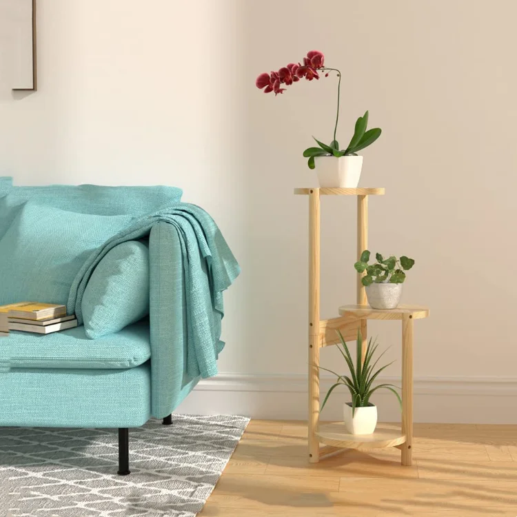 Wood plant stand Indoor outdoor 3 layers bamboo flower stands tall corner plant stand holder