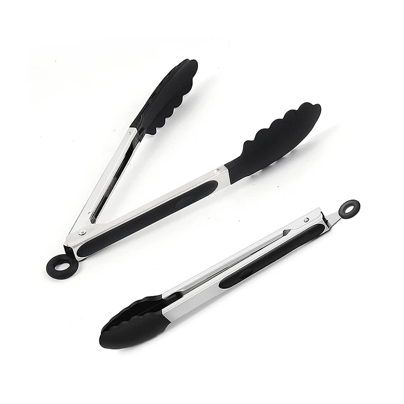 Kitchen Gadgets Black Non-Slip Grip Handle Silicone Food Barbecue Bbq Tongs