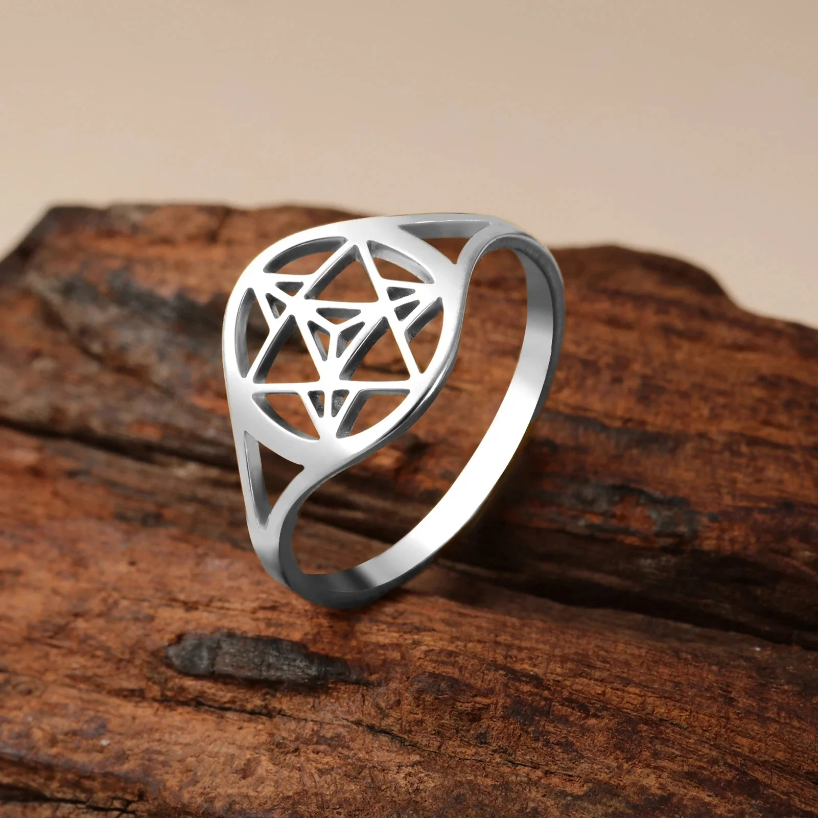Merkaba Symbol Star Sacred Geometry Ring Vintage Meditation Finger Rings Stainless Steel Jewelry Gift