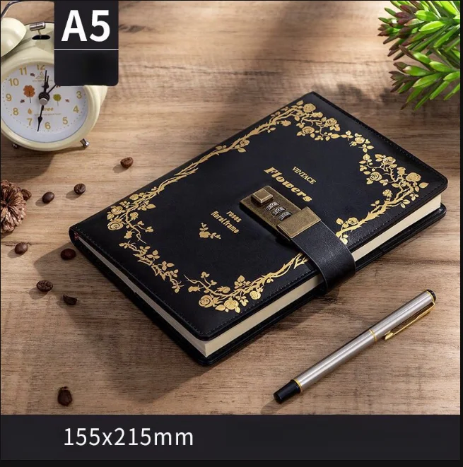 Factory directly sale A5 B6 PU Leather Notebook  Diary With Lock Digital Password for student