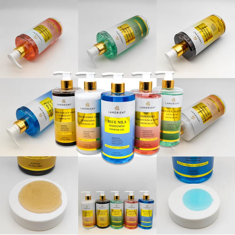 OEM Custom Deep Cleaning Exfoliating Body Scrub Shower Gel Vitamin C Turmeric Removing Dark Spots Whitening Shampoo For Women