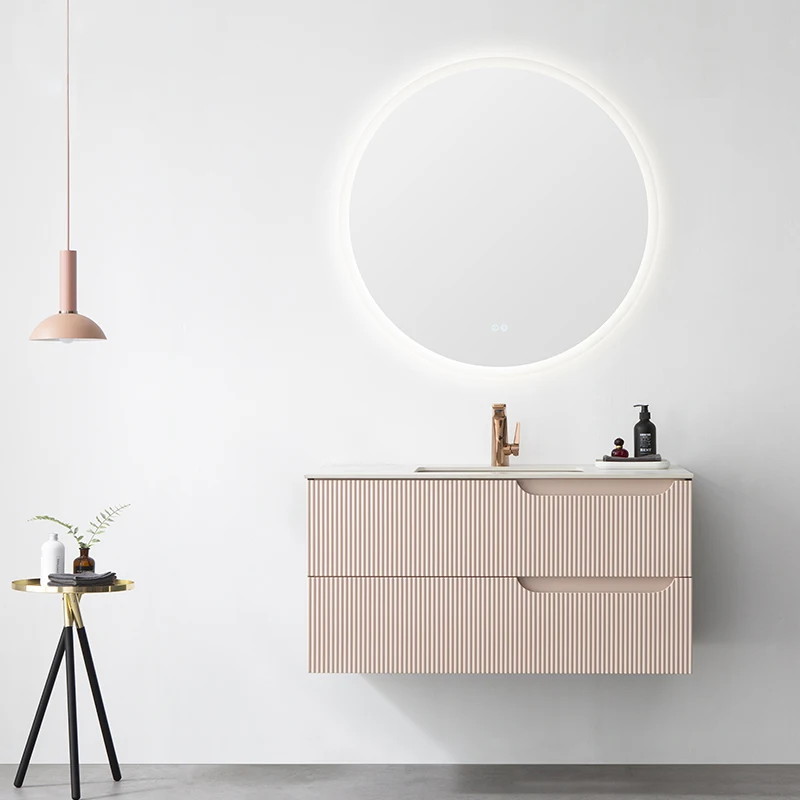 Pink Bathroom Wall Hung Cabinet Vanity Set Dresser Makeup Vanity