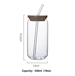 Amazon product beer can glass 16oz 18oz beer can glass with bamboo lid and straw