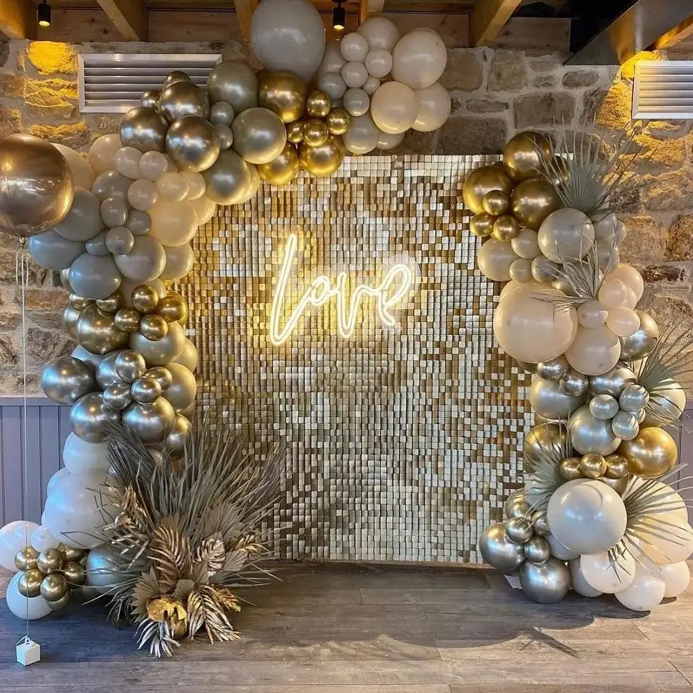 30x30cm Gold Pet Shiny Bling Shimmer Wall Panels Backdrop Sequins Wall Panels For Birthday Baby Shower Wedding Party Decorations