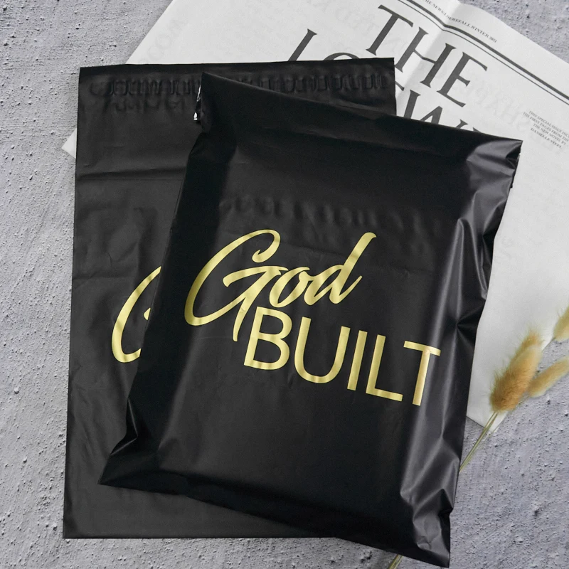customized eco friendly matt black poly mailer plastic mail courier shipping packaging postage bag for garment