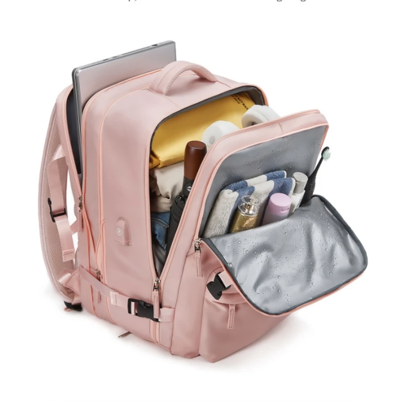 Custom Large  Expandable 16 Inches Business Laptop Backpack Travel Short Trip Woman Pink  Luggage Bag with Shoe Bag for Girls