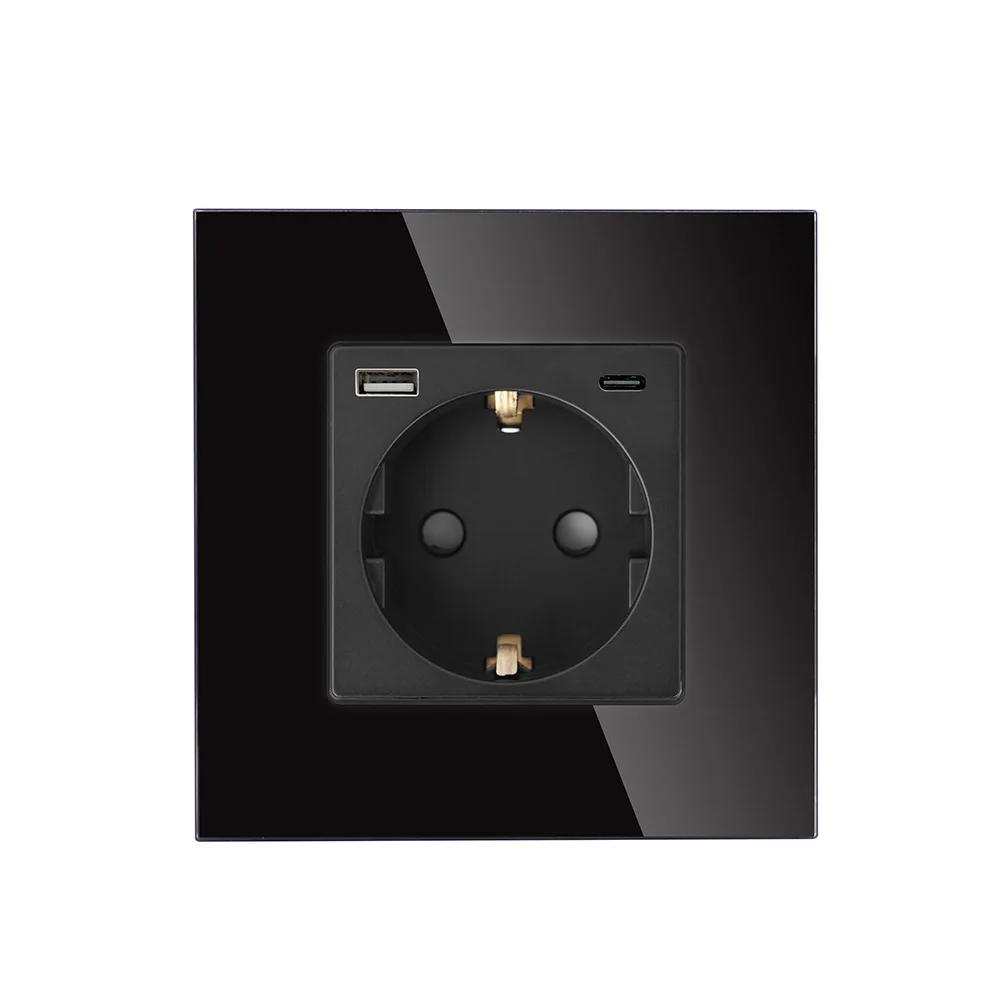 Schuko Socket With USB A and C port Wall Socket Standard Grounding  Charging Ports  5V 2.4A