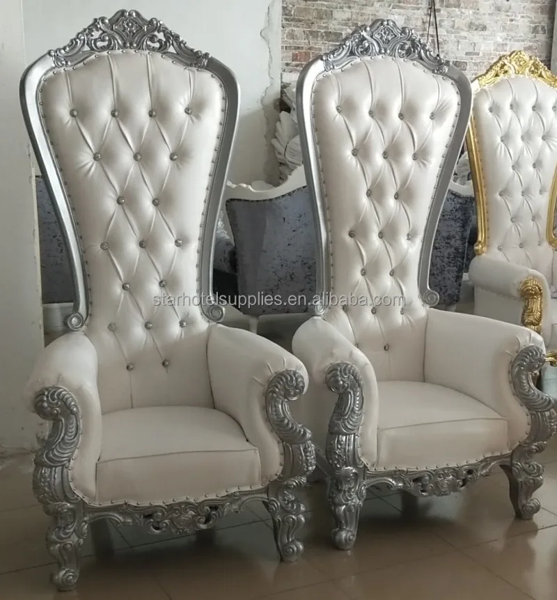 Superb Quality Lion King Throne Chairs Hotel Furniture Solid Wood Gold White French Antique Queen Wedding Chairs