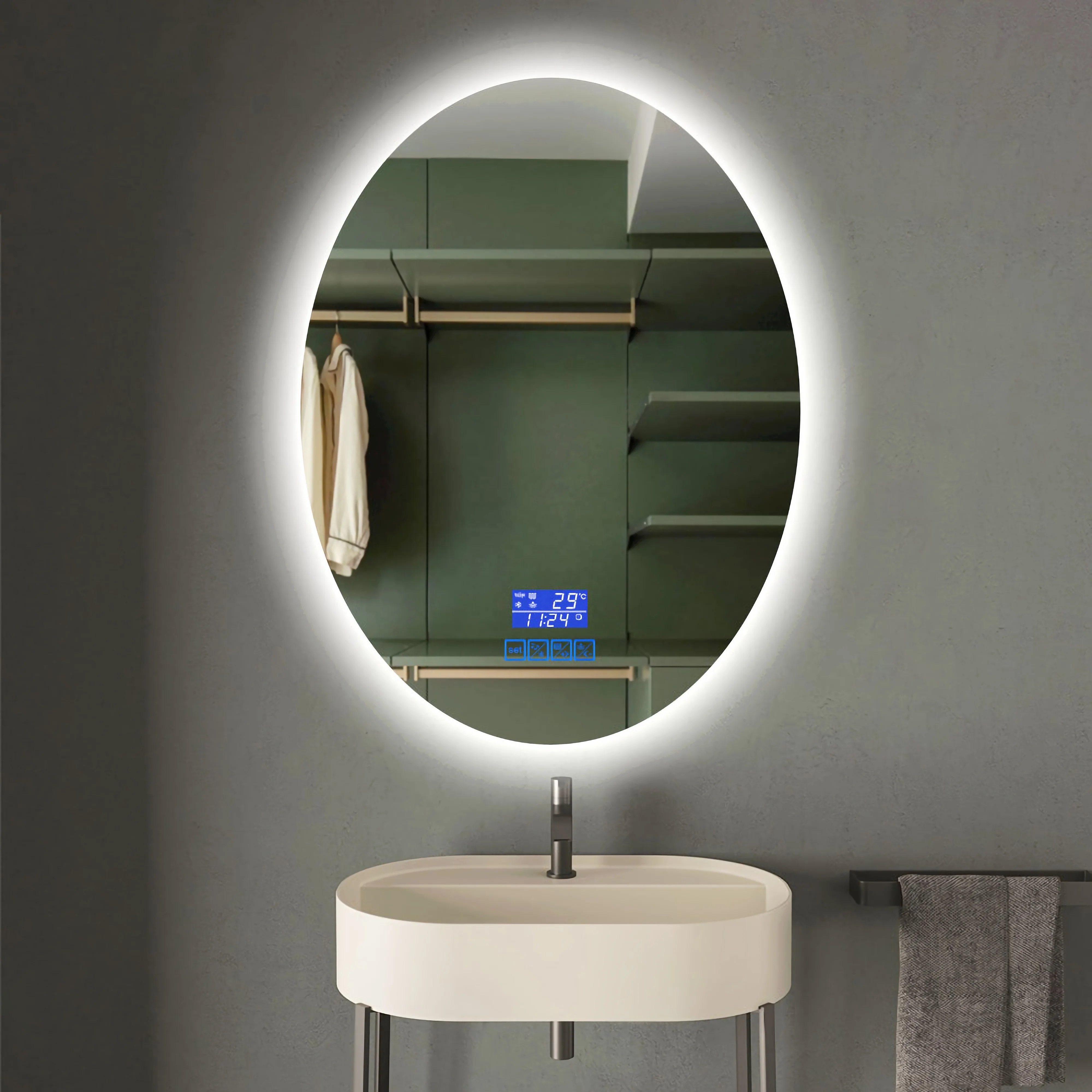 China Luxury Spiegel Decorative Wall Mirorred Furniture Salon Clock Smart Mirror With Light