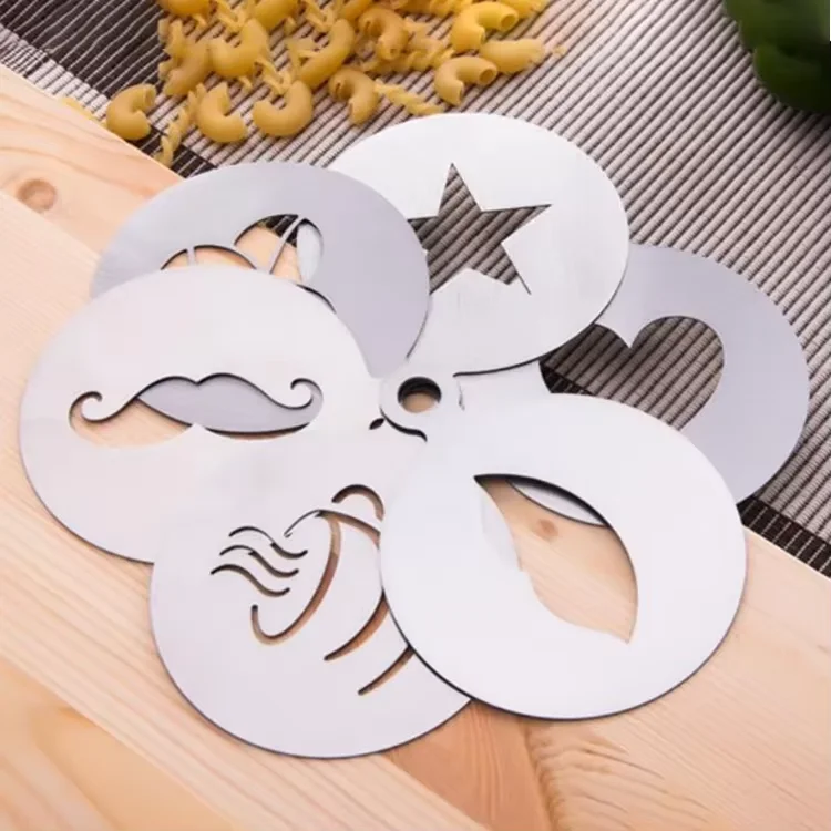 6pcs Printing Mold Stainless Steel Foam Latte Art Stencil Coffee Stencil for Decorating