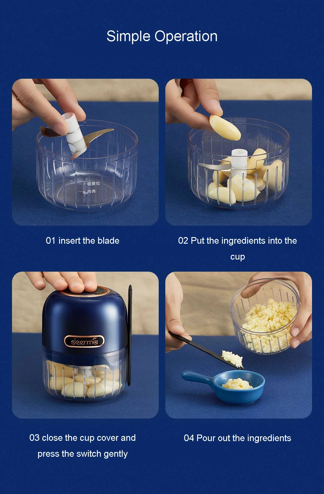 
2021 Deerma JS200 Mini Portable Rechargeable Electric Automatic Garlic Vegetable Fruit Meat Grinder 