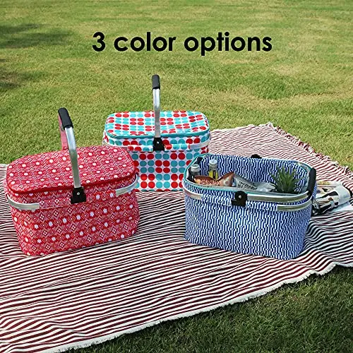 Custom Large Color Print Insulated Folding Waterproof Insulated Cooler Tote Picnic Basket