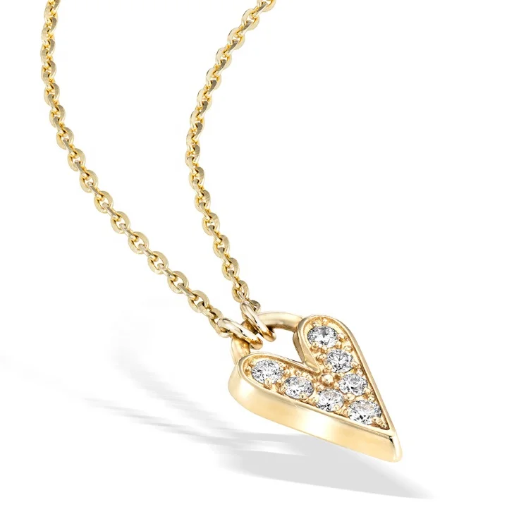 Gemnel 925 silver 14k gold zircon hollow heart necklace for women