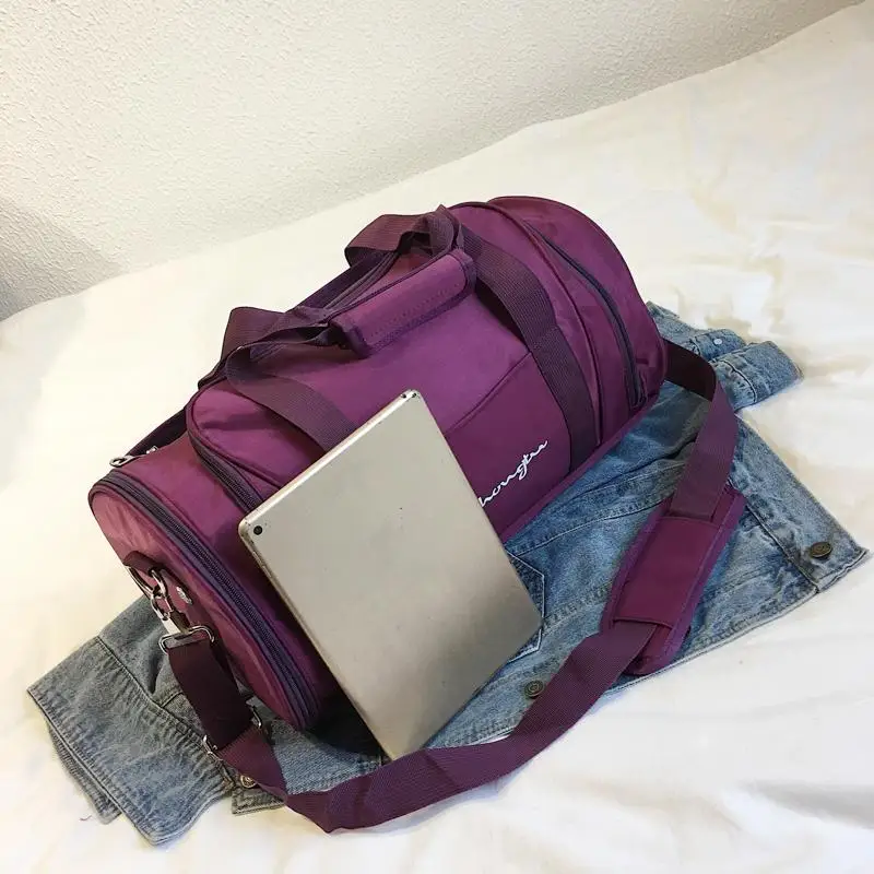 Lastest trendy big duffle travel bag for men weekend black and purple gym sports shoe bags