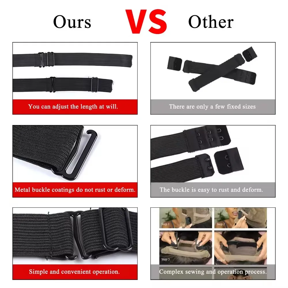 NOAHSIR Custom Logo Adjustable Elastic Wig Band with Black Nylon Webbing Hair Extension Tools for Wigs Making Accessories
