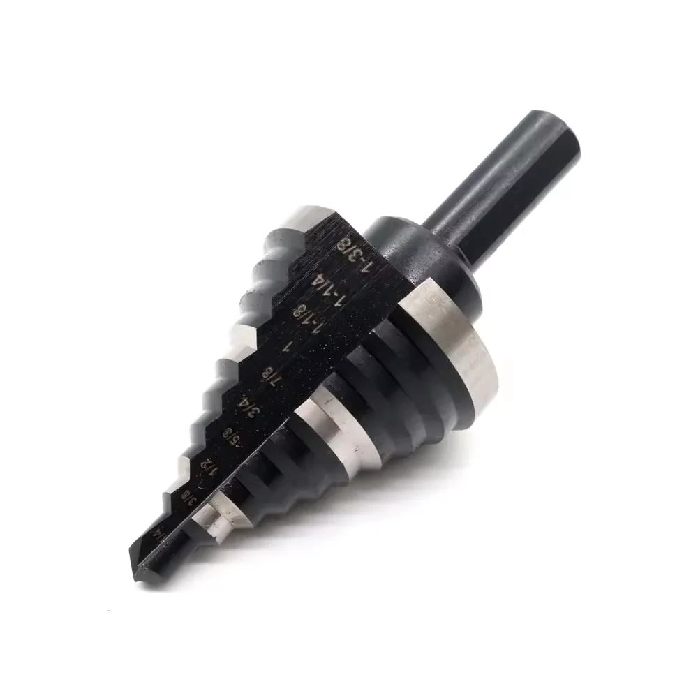 1/4 to 1-3/8-Inch Nitride Coated Step Drill Bit Double Straight Flute Triangular Shank Step Drill with Imperial Step Mark