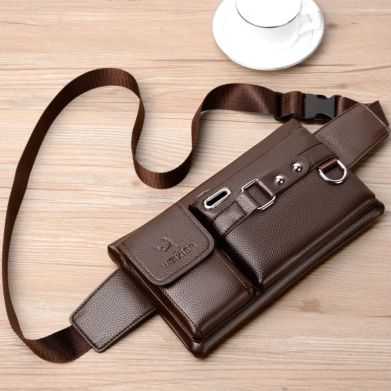 Wholesale Multi-Function PU Leather messenger bag Men Waist Bags Broadband Single Shoulder Cross-Body Bag