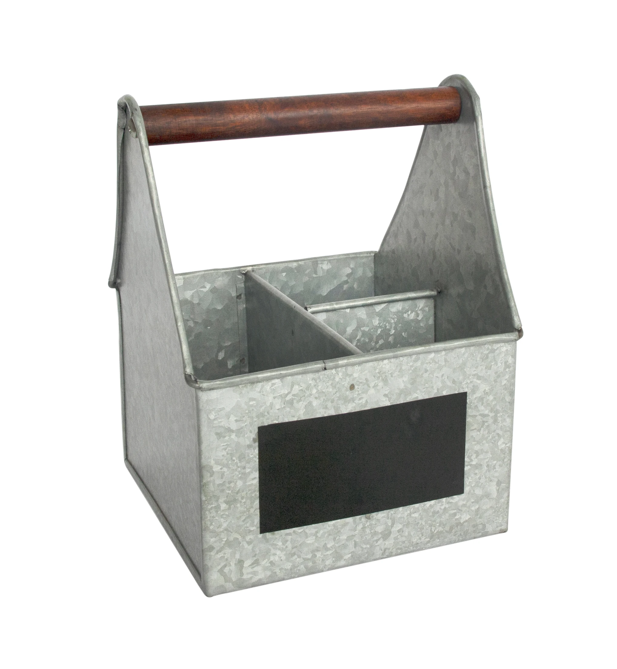Farmhouse Galvanized Steel Cleaning Caddy 3 Grids Kitchen Utensil Caddy with Plate Holder