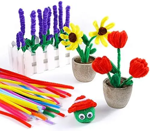 customized high quality colorful pipe cleaners 450pcs fluffy chunky craft pipe cleaners pink yellow DIY cartoon chenille stem