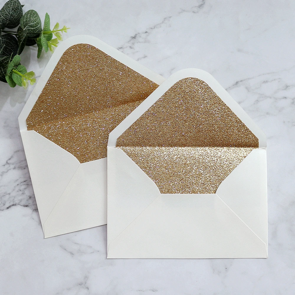 Бумажный конверт на заказ конверты для свадебных приглашений Подарочный дня рождения с золотой блестящей подкладкой