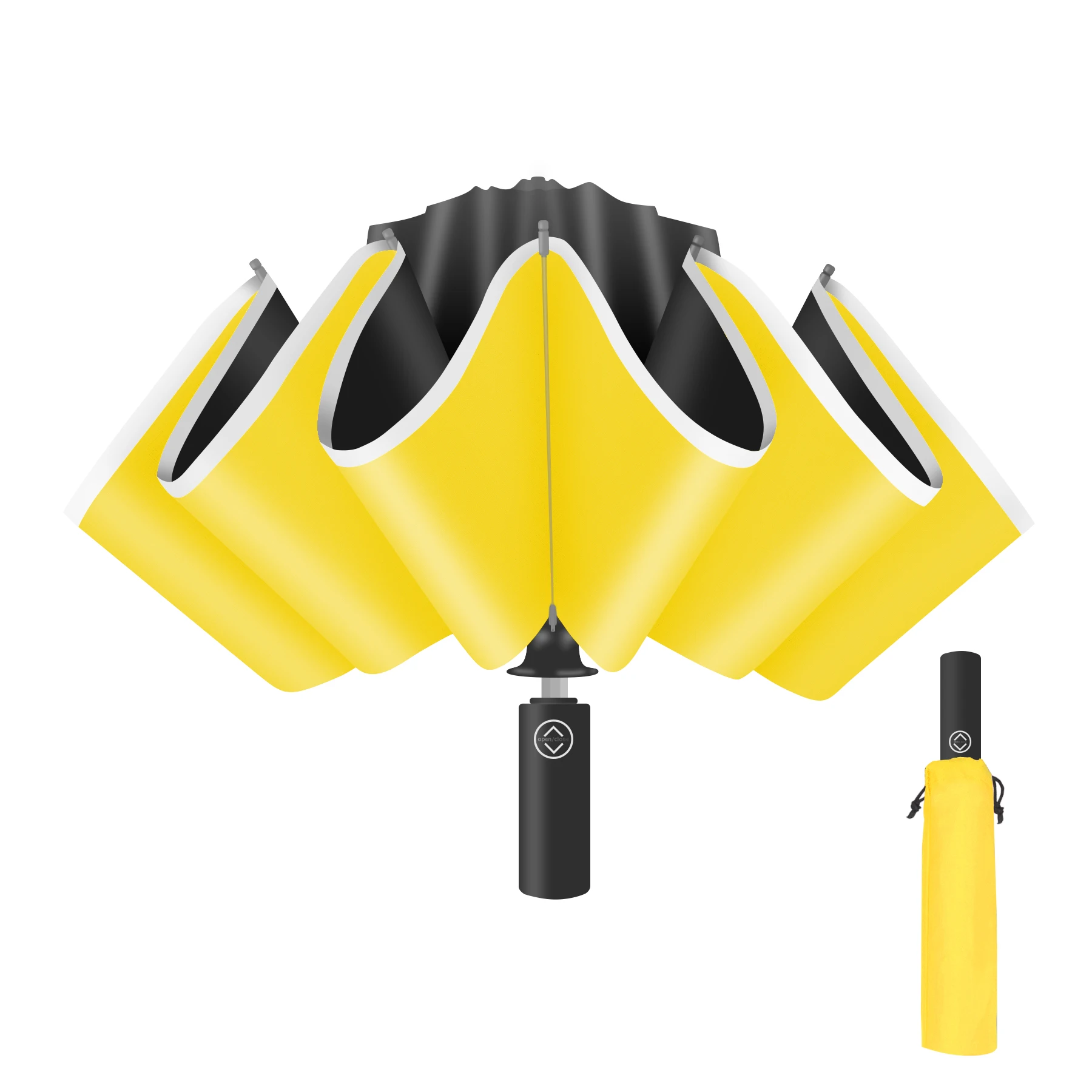 Three Folding Button Innovative Solar Umbrella With Reflective Strip To Automatic Led Light Reverse Rain Umbrella