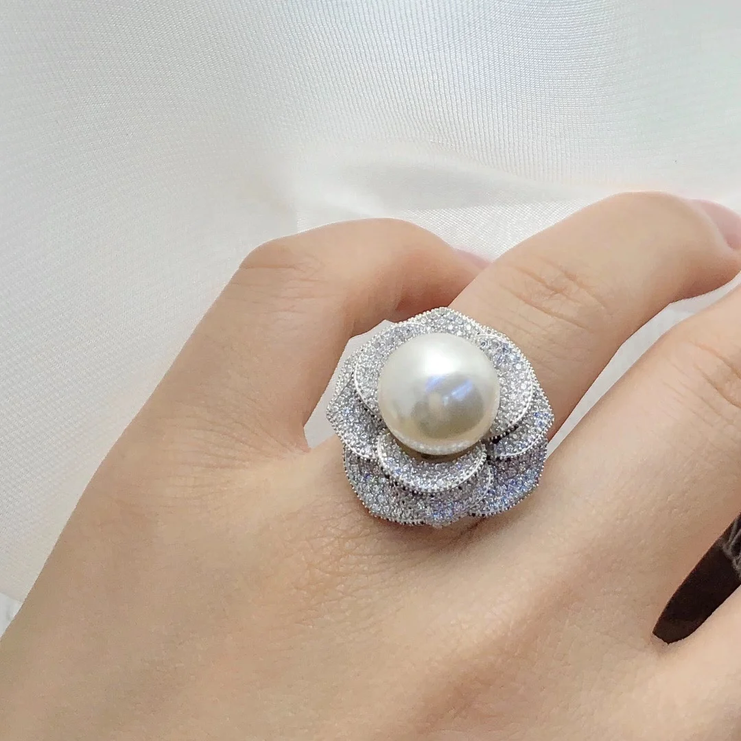 R967 11-12mm Natural Freshwater pearl Ring accessory 925 sterling silver Adjustable size engagement jewelry ring for women