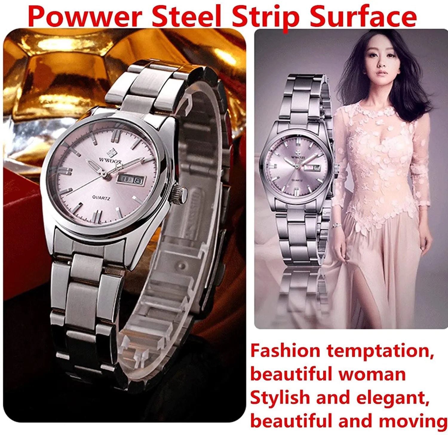 Montre Femme,Women Watches,Fashion Ladies Watches Waterproof Quartz Silver Clock Women Automatic Date Dress Wrist Watch Reloj Mu