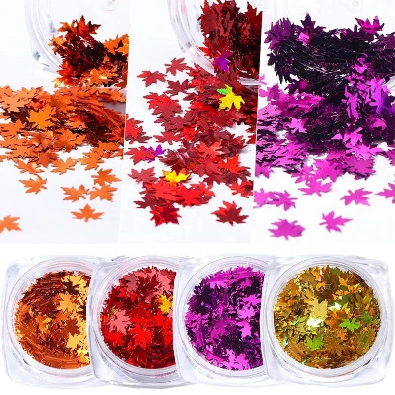 Chunky Glitter Autumn Leaves Nail Art Sequin Flake Maple Shaped Red Orange Mixed DIY Design Confetti for Decoration Festival