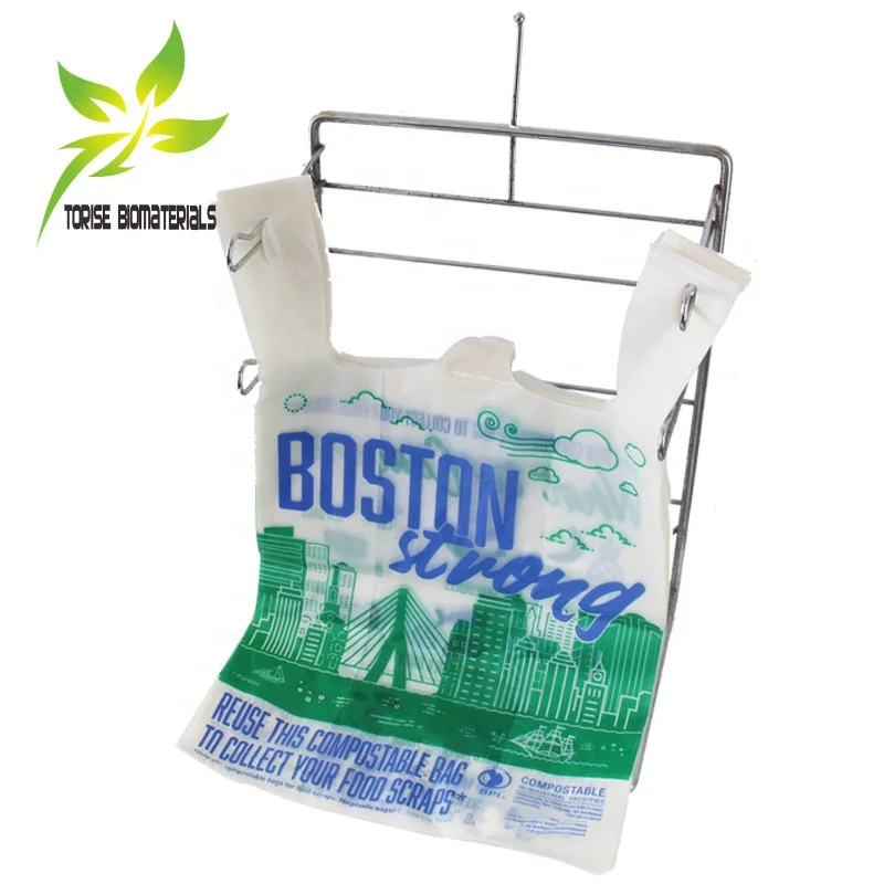 ASTM D 6400 compostable plastic bag carry shopping bag biodegradable corn starch checkout bag