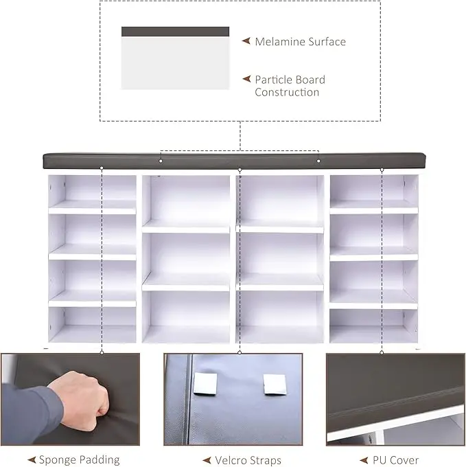 MAYHOME Furniture Foot Pads Home Office Tidy Organisation Boots Trainers White14 Compartments Cushion Moving Shelves Solid Frame