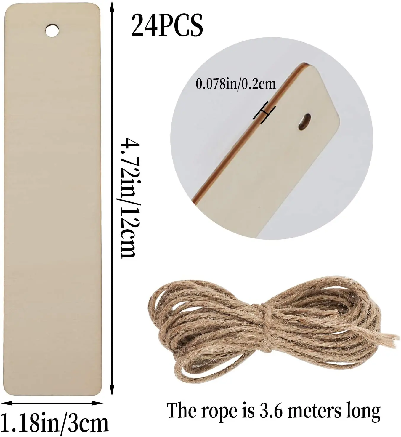 Unfinished Blank Wood Bookmarks Hanging Wooden Gift Tags with Holes for Books Christmas Wedding Birthday DIY Cards